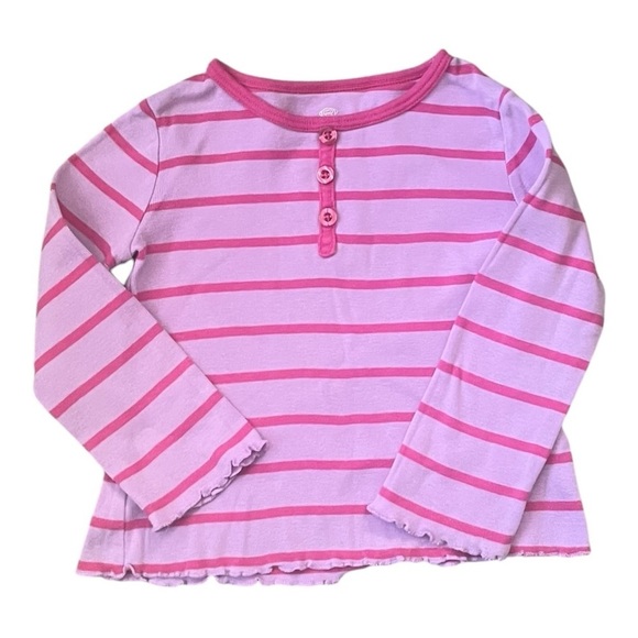 Okie Dokie pink/purplish Stripe Long Sleeve Shirt buttons lettuce trim Girl 3 - Picture 1 of 8
